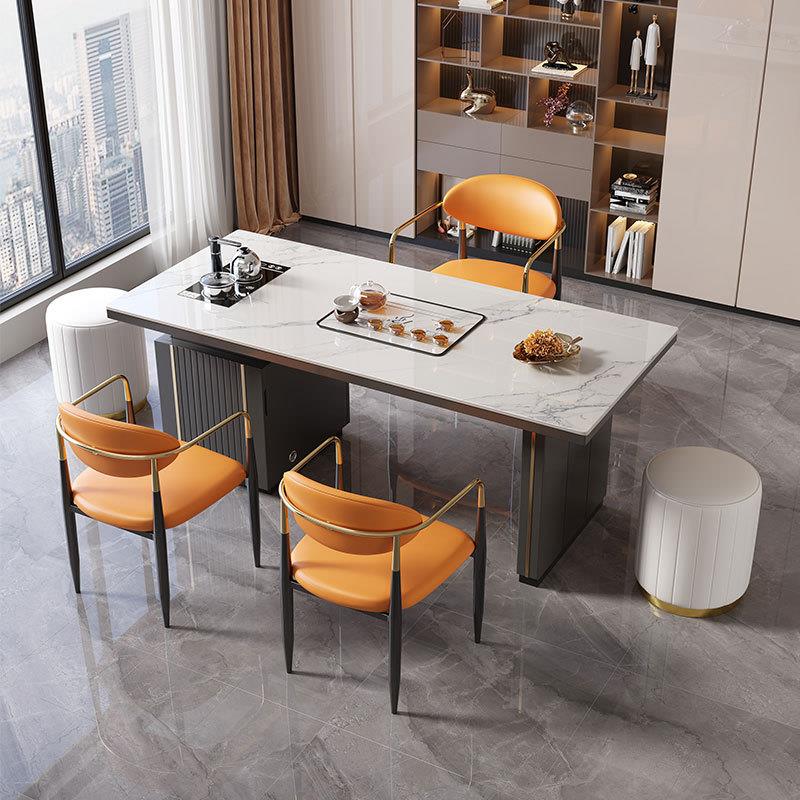 轻奢岩板茶桌椅组合现代简约家用阳台小茶台泡茶桌办公室一桌五椅