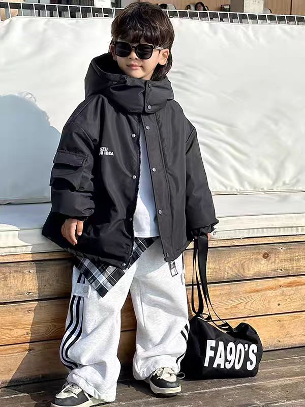 200679童装男童棉衣外套2025冬韩版潮酷加棉加厚防兔毛连帽棉服潮