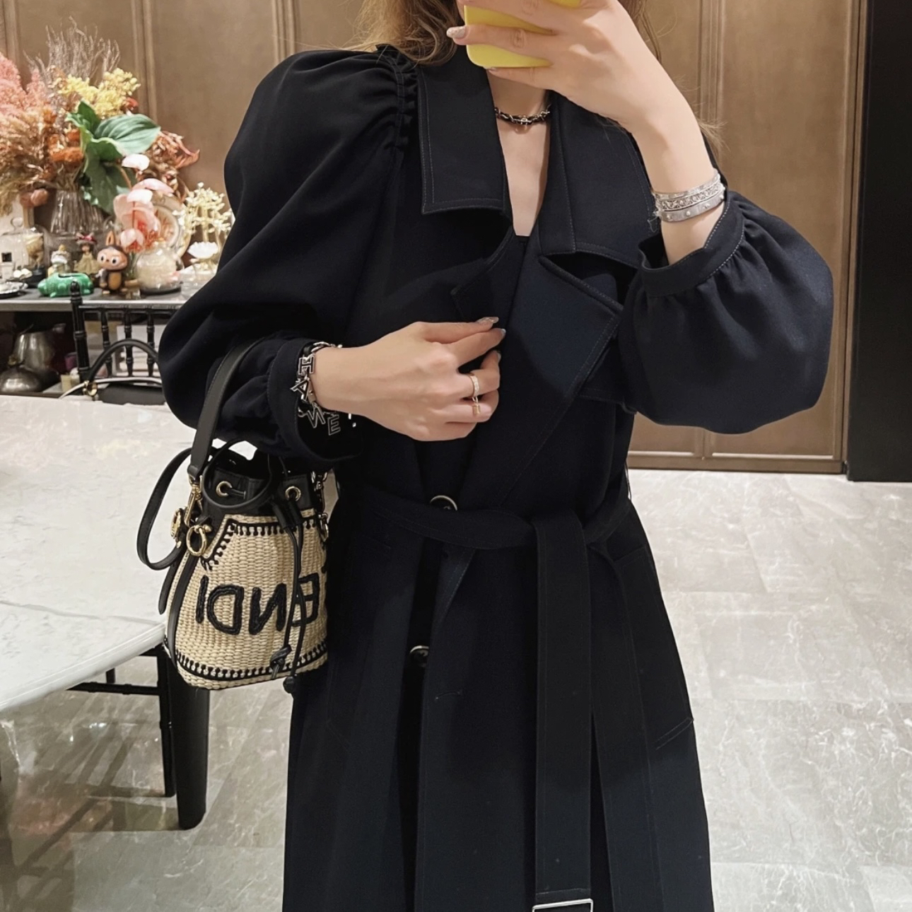 95新 FENDI/芬迪 /编织水桶/手提斜挎