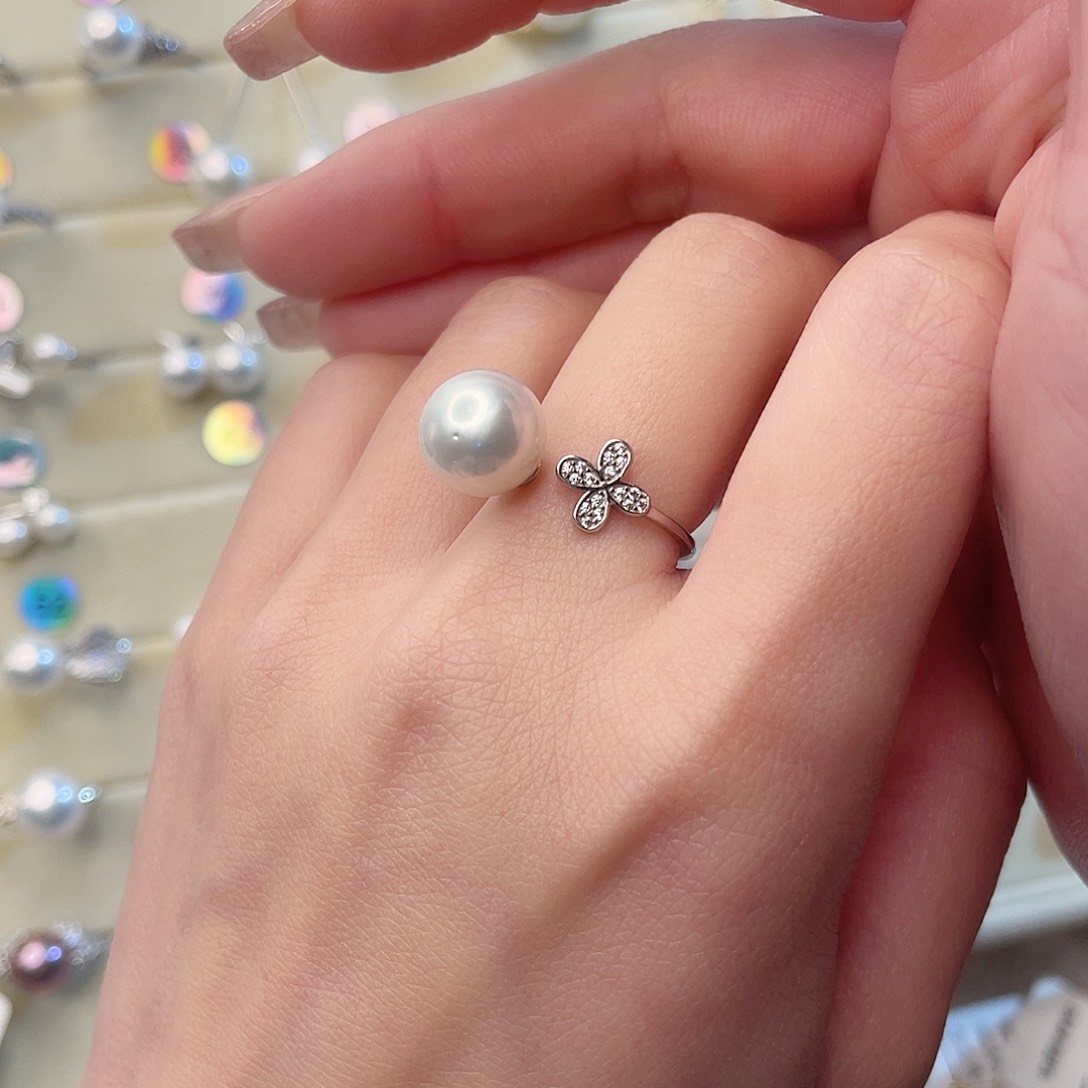 淡水珍珠戒指银S925镶嵌@****~