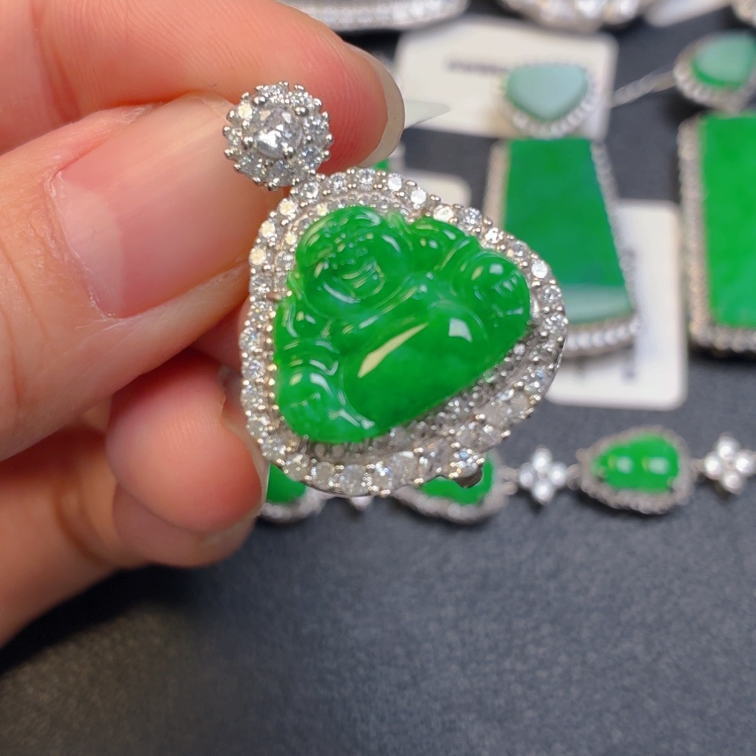 翡翠银S925镶嵌吊坠(不含链)