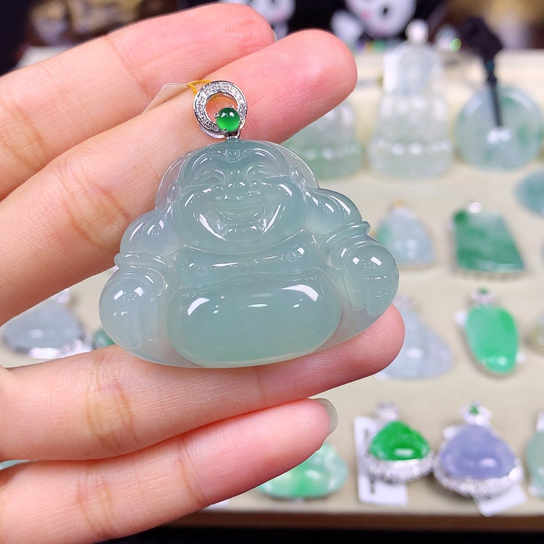 翡翠18K金镶嵌吊坠(不含链)水*