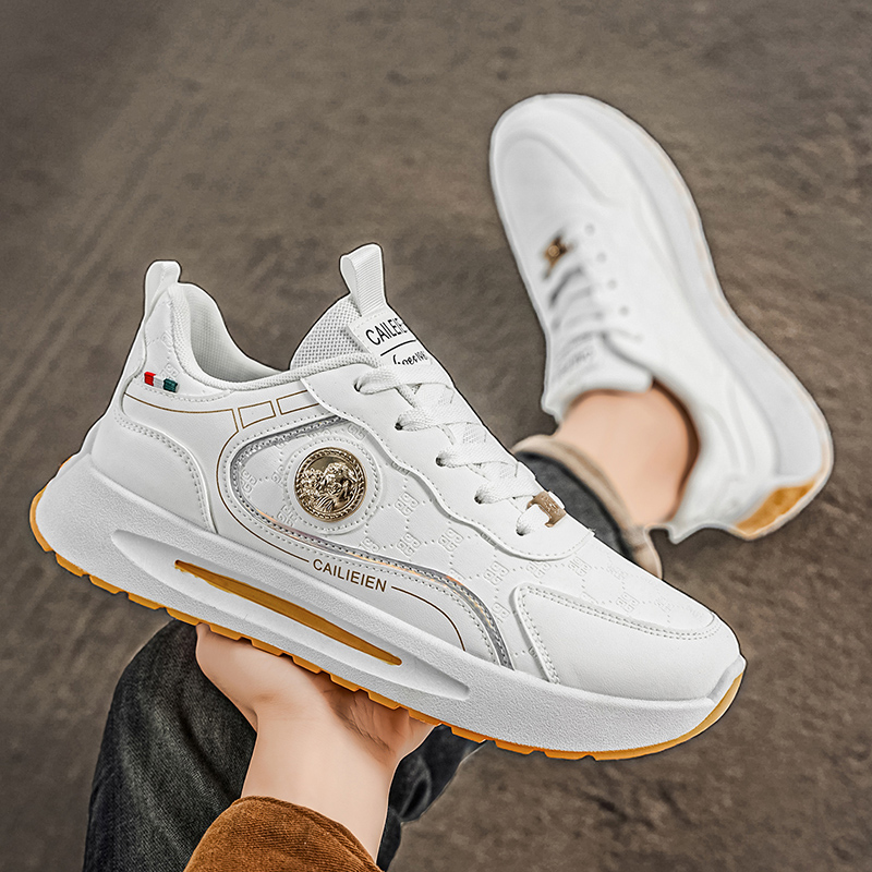 秋季男鞋新款透气运动鞋子男潮流百搭厚底小白鞋7550