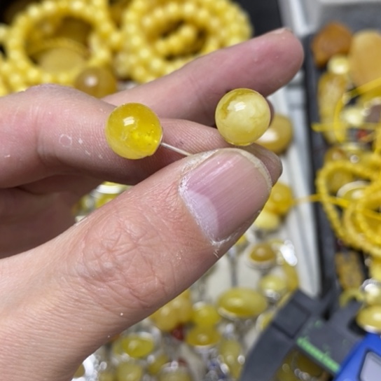 蜜蜡裸石银S925镶嵌耳钉