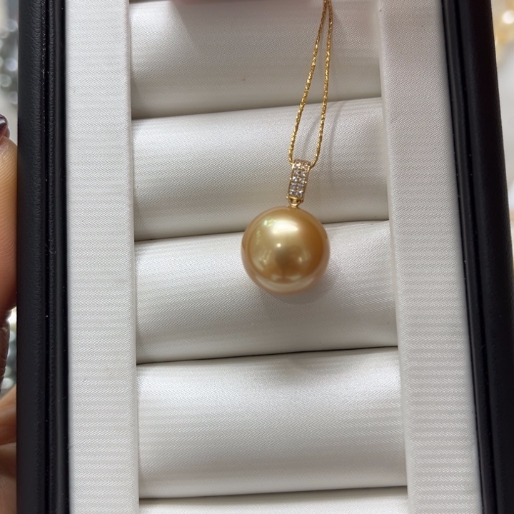 海水珍珠吊坠(不含链)18K金镶嵌13-14mm