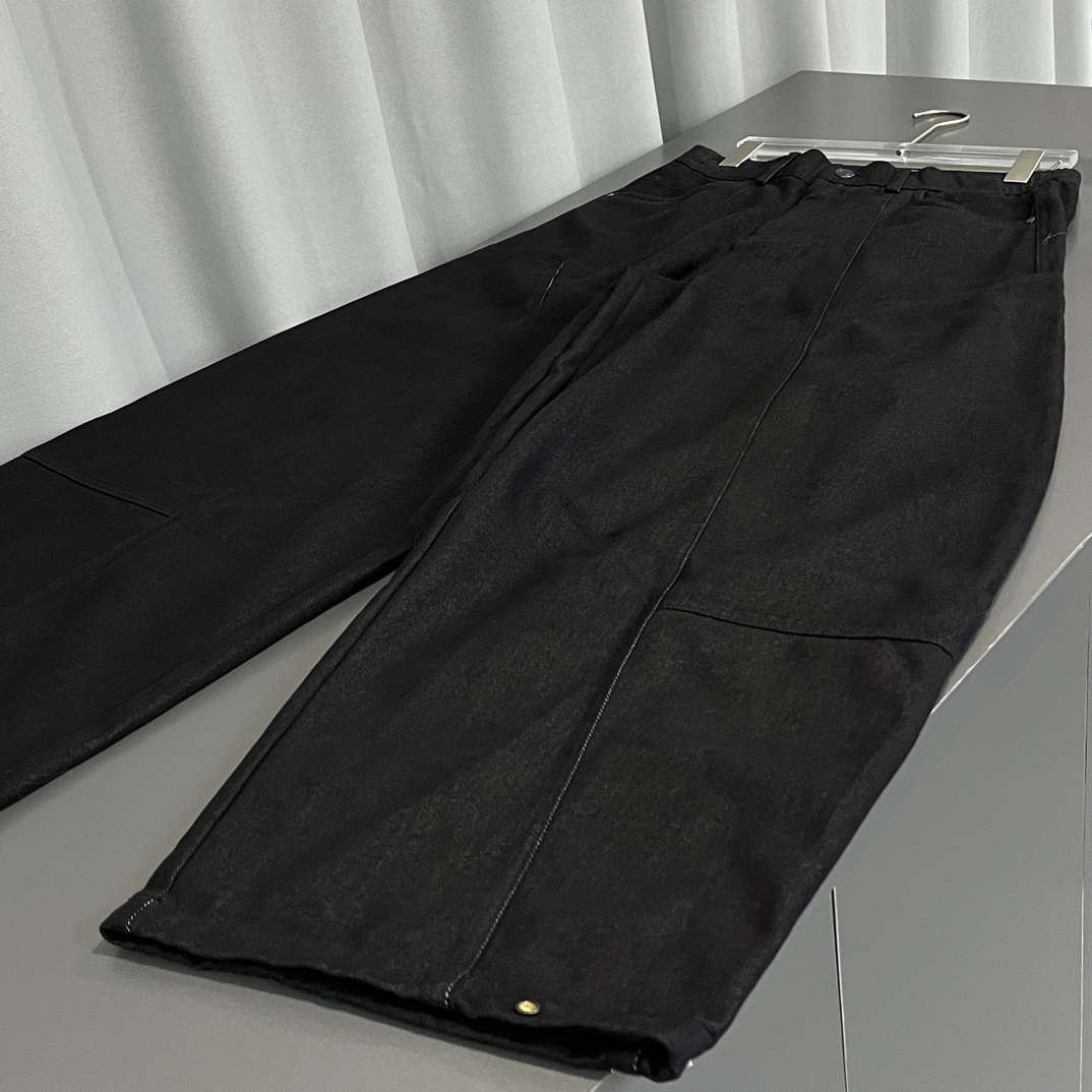 加绒黑牛 抓薄绒弯刀阔腿 宽松冬款牛仔裤中腰男款 松紧腰 松紧腰