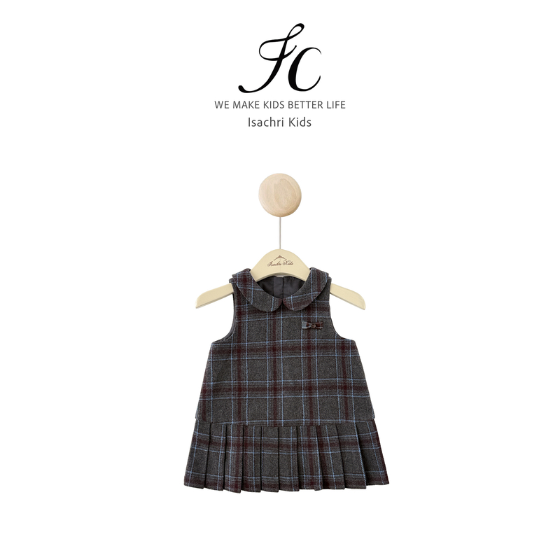 晶晶家【现发】松果黑巧学院风娃娃领女儿童连衣裙秋冬背心裙 IS924