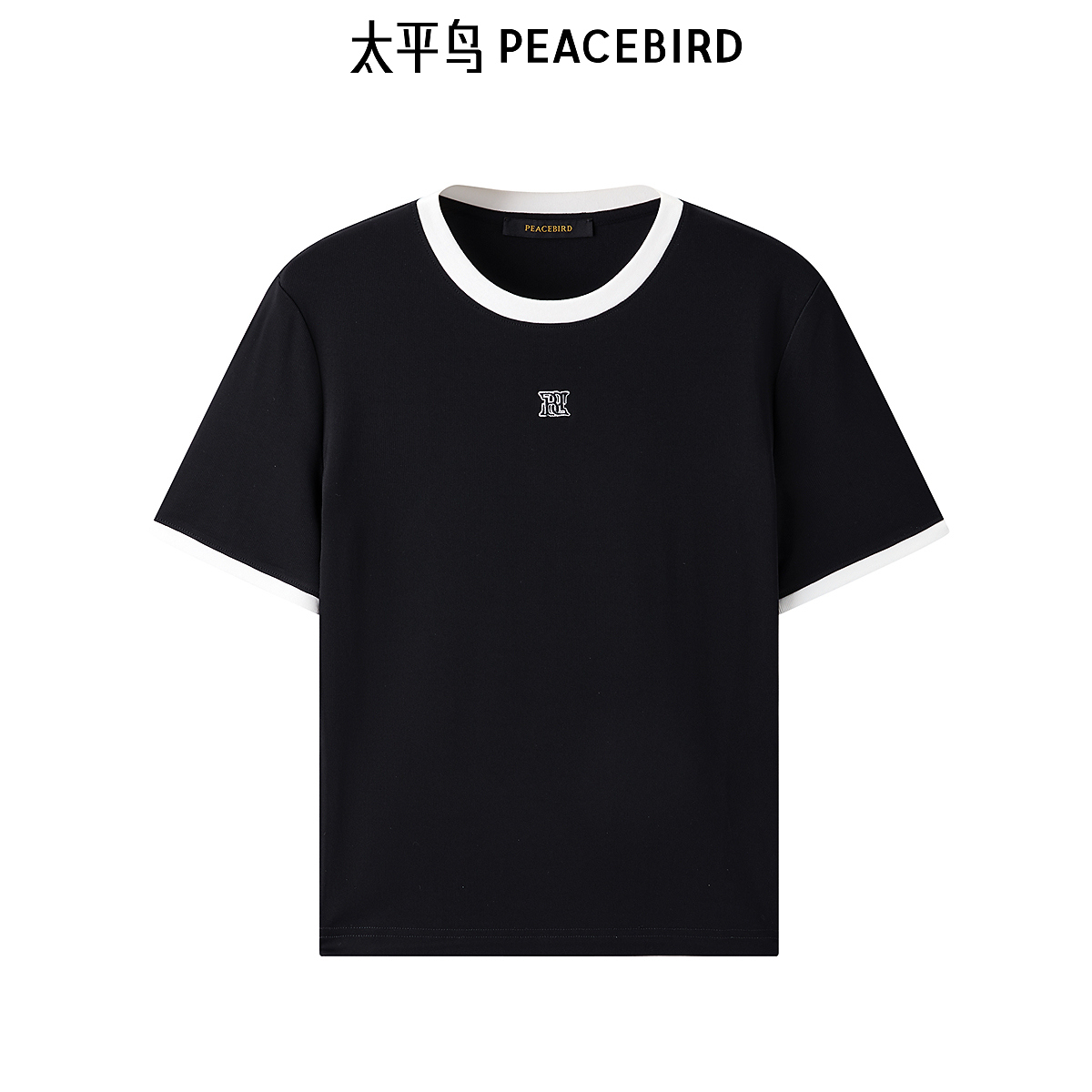 【小米专属】太平鸟女装斯文撞边T恤衫百搭休闲A1CNE2269