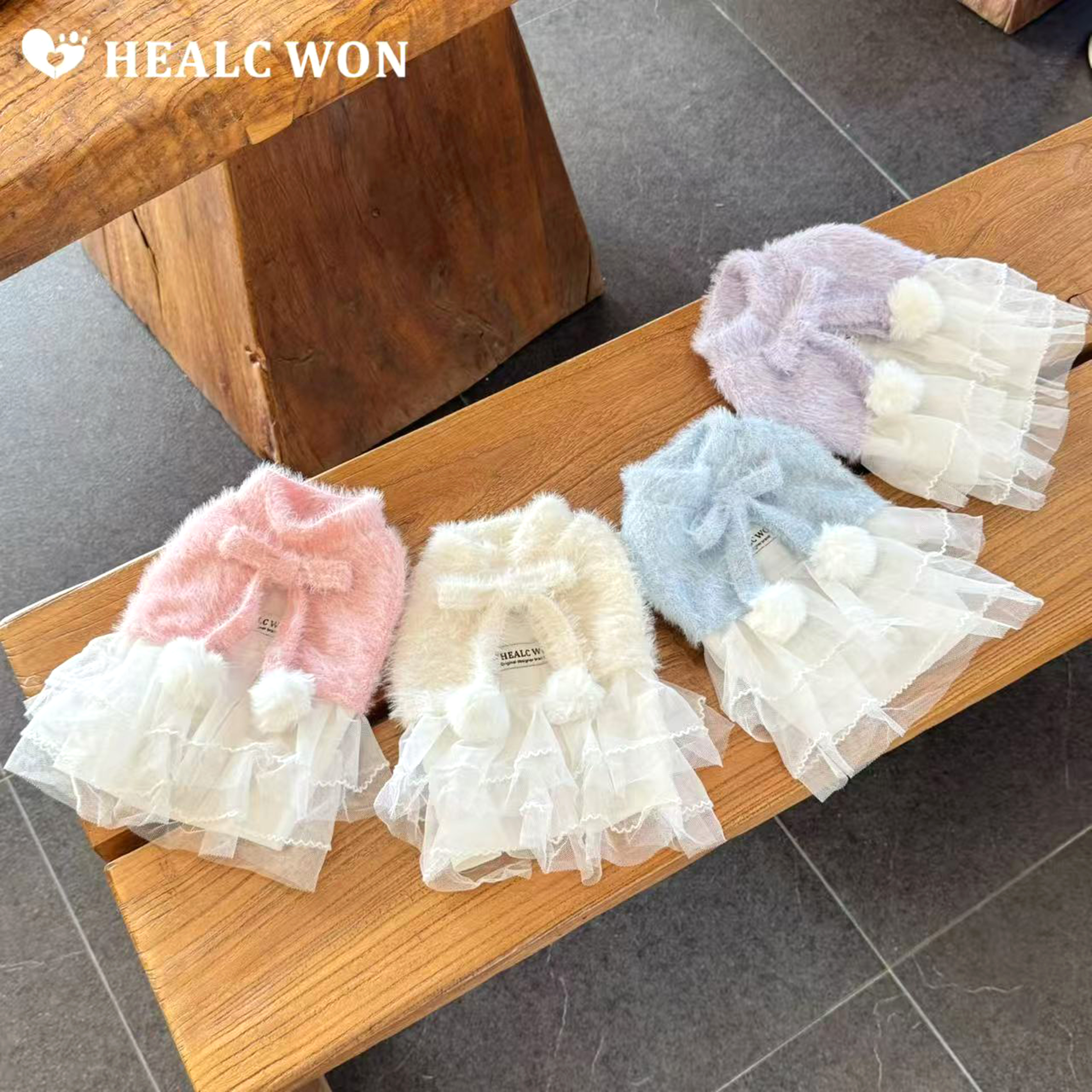 HealC.Pets原创宠物衣服可爱毛球蝴蝶结蕾丝网纱猫咪狗狗公主裙