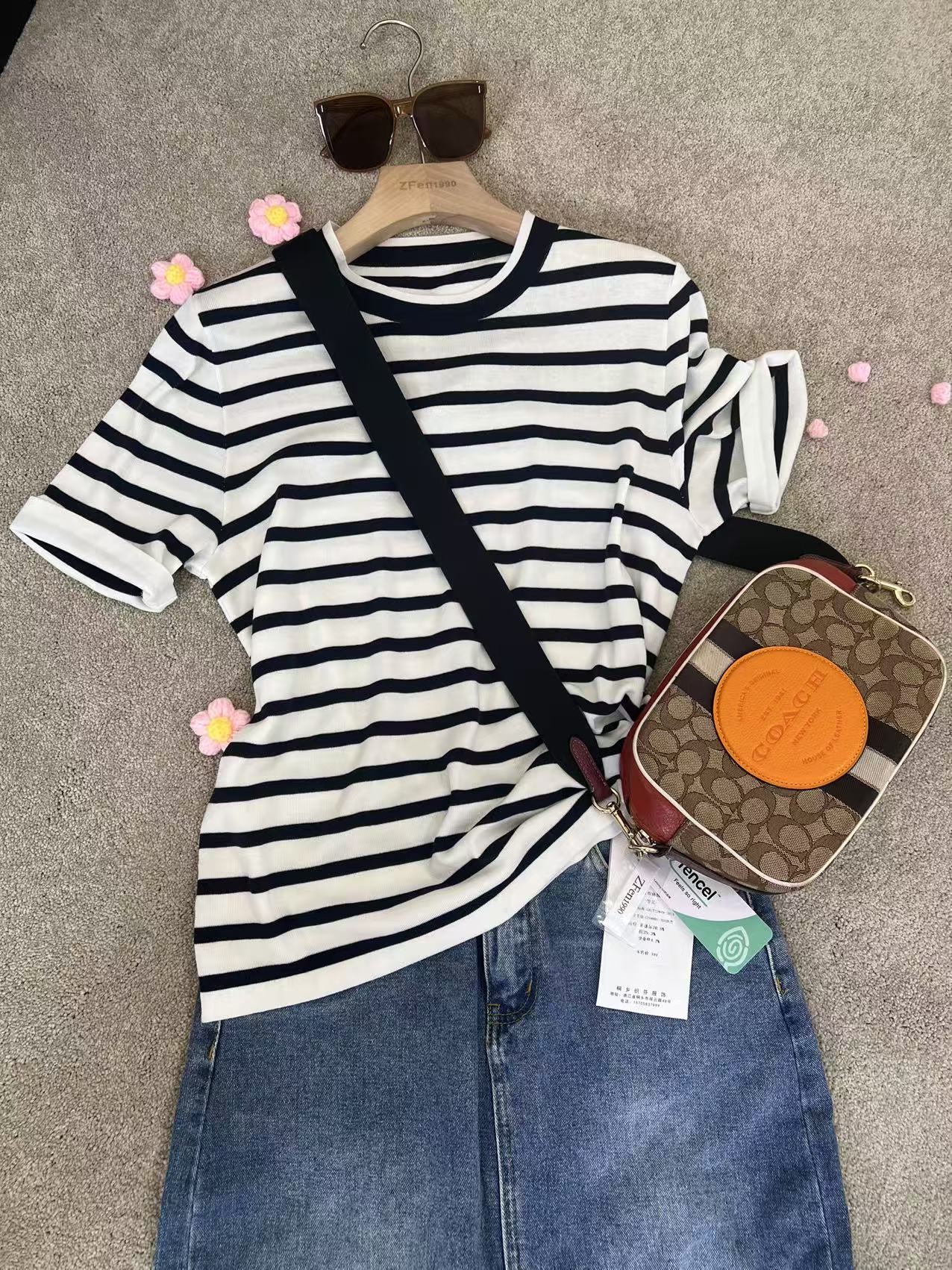 夏季百搭显瘦轻奢慵懒女士桑蚕丝条纹针织衫