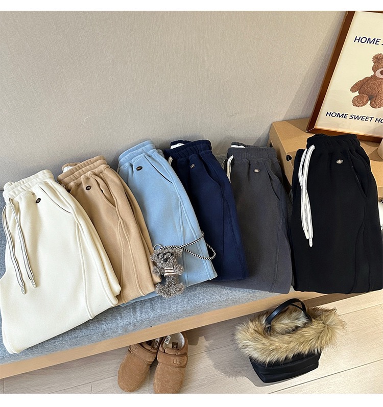 杨11【鸡蛋家】韩国eg*g冬季加绒加厚奥粒绒拼接束脚卫裤休闲百搭