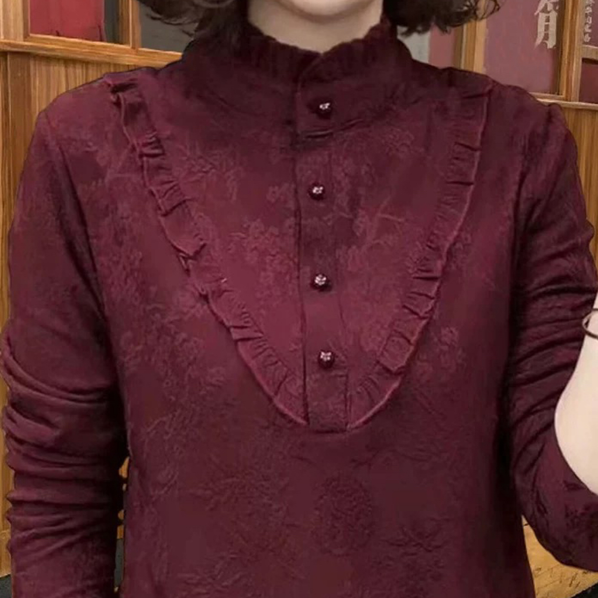 木耳边加绒加厚提花气质中老年妈妈装