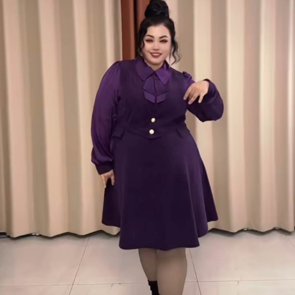 秋冬新款蝴蝶领带设计收腰显瘦气质百搭连衣裙