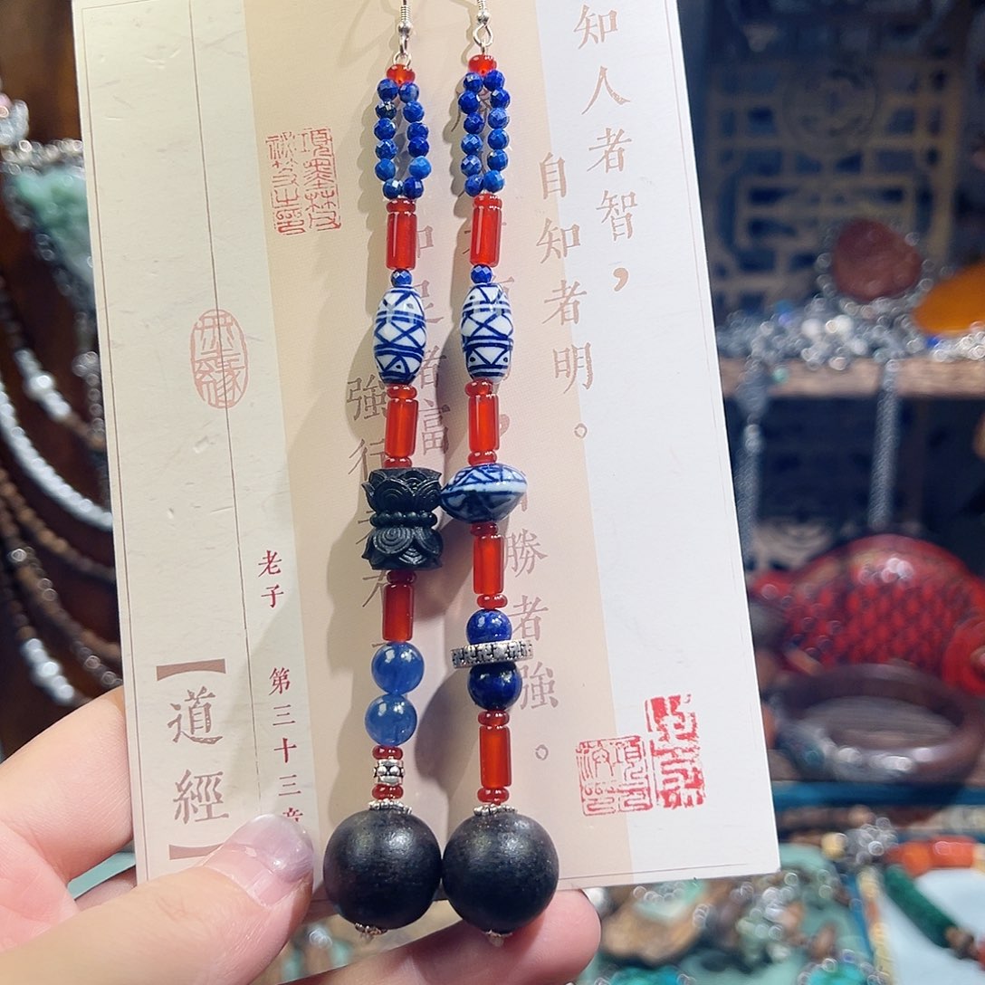 暗***醺青金石未镶嵌挂件耳环