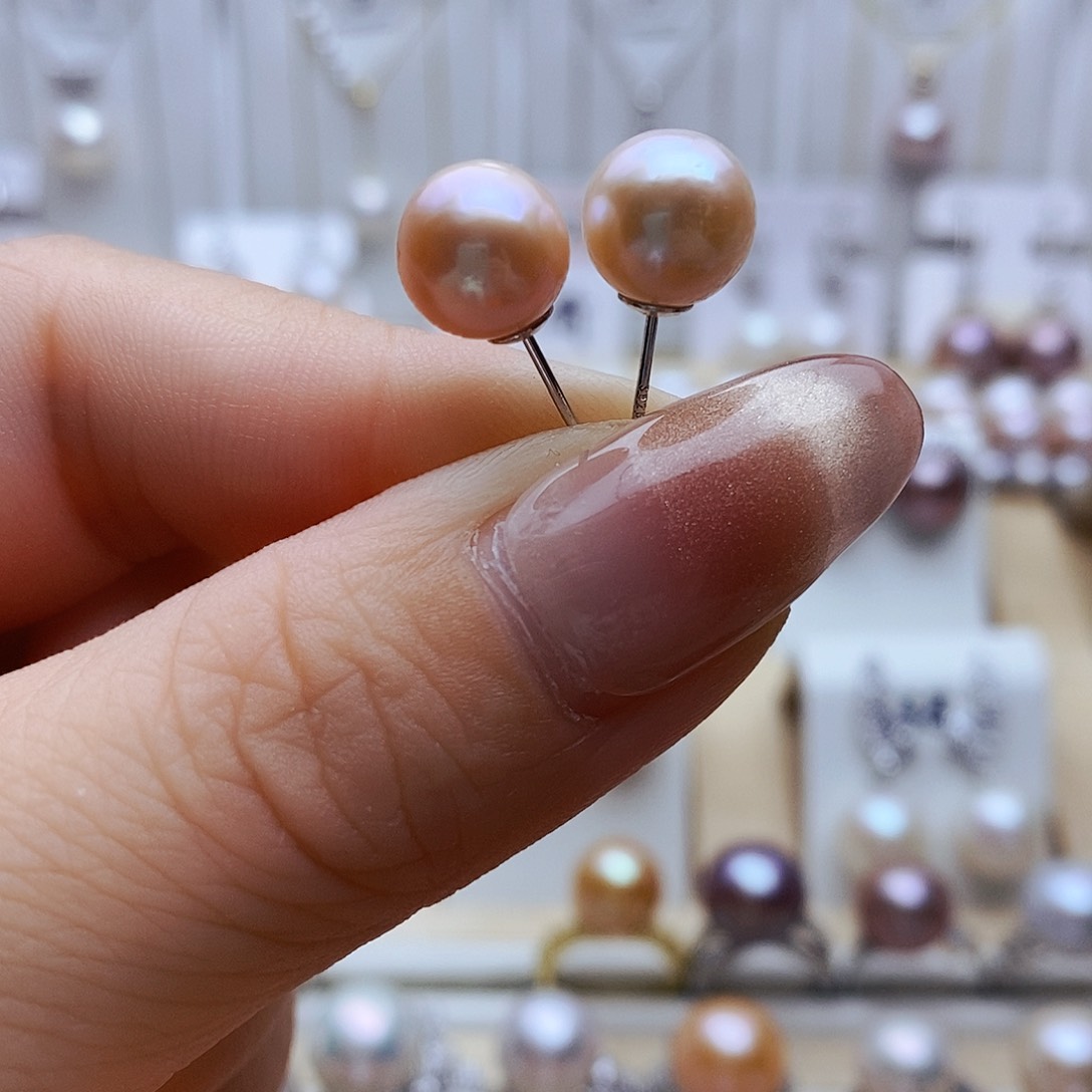 银S925镶嵌淡水珍珠耳饰清***^