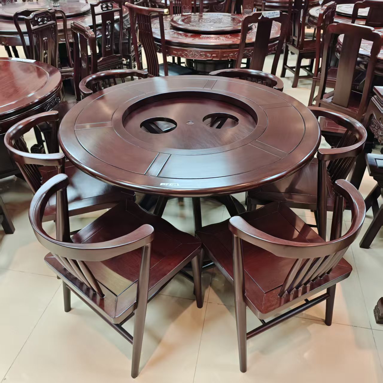 酸枝木 135cm带火锅炉素面圆桌
