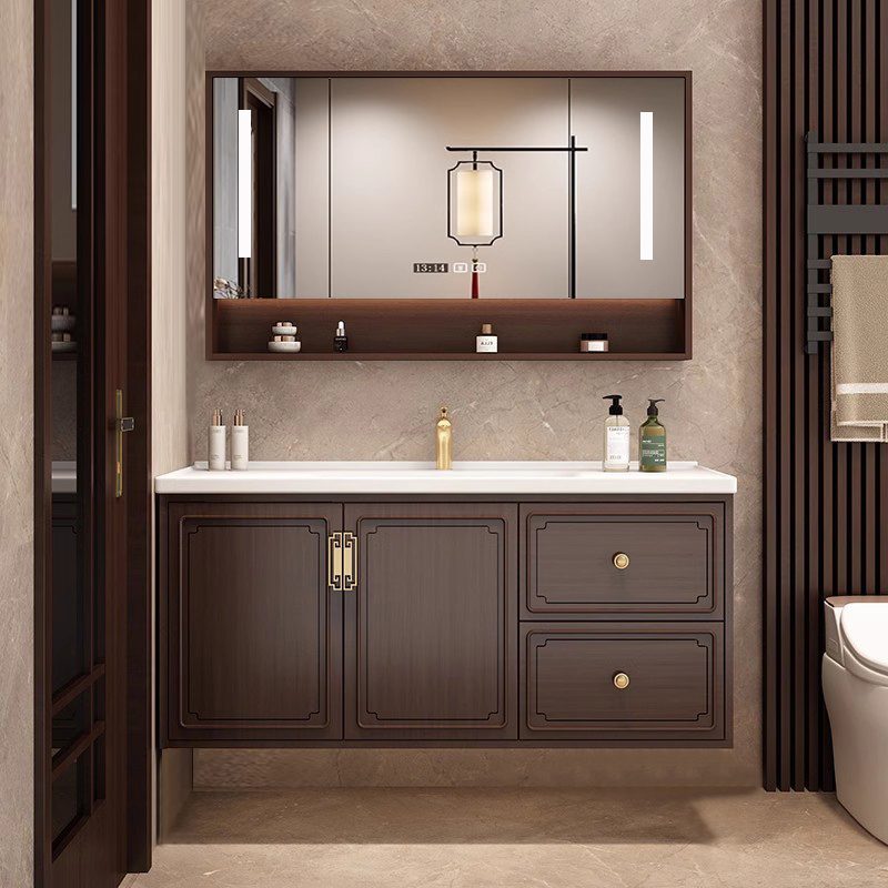 新中式中古风宋式浴室柜陶瓷一体盆智能镜柜组合卫生间挂墙洗手台