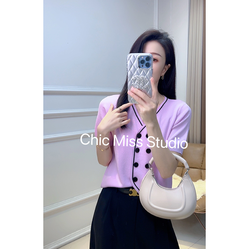 【紫色】开衫外套2951超柔软高品质V领双排扣上衣