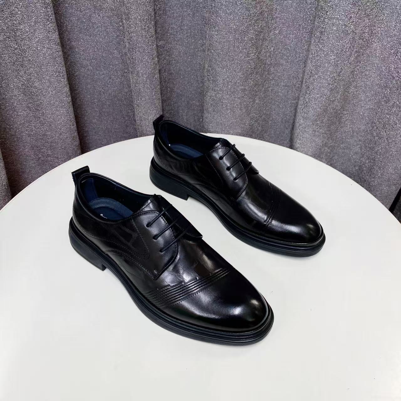C9463  黑色  时尚真皮男士2025新款系带休闲鞋商务皮鞋系带