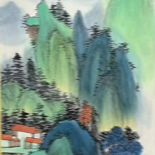 廖化 三尺提拔仿古青绿 手绘 国画