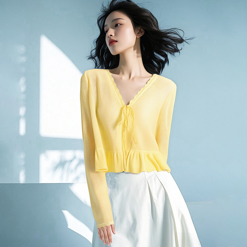 晚白【新品】2025夏上衣弹力针织开衫女25040268