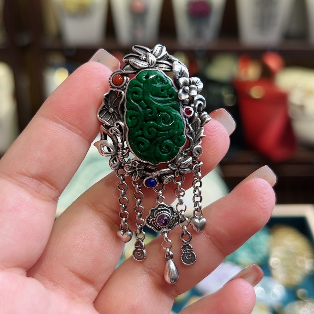 翡翠戒指银S925镶嵌古风