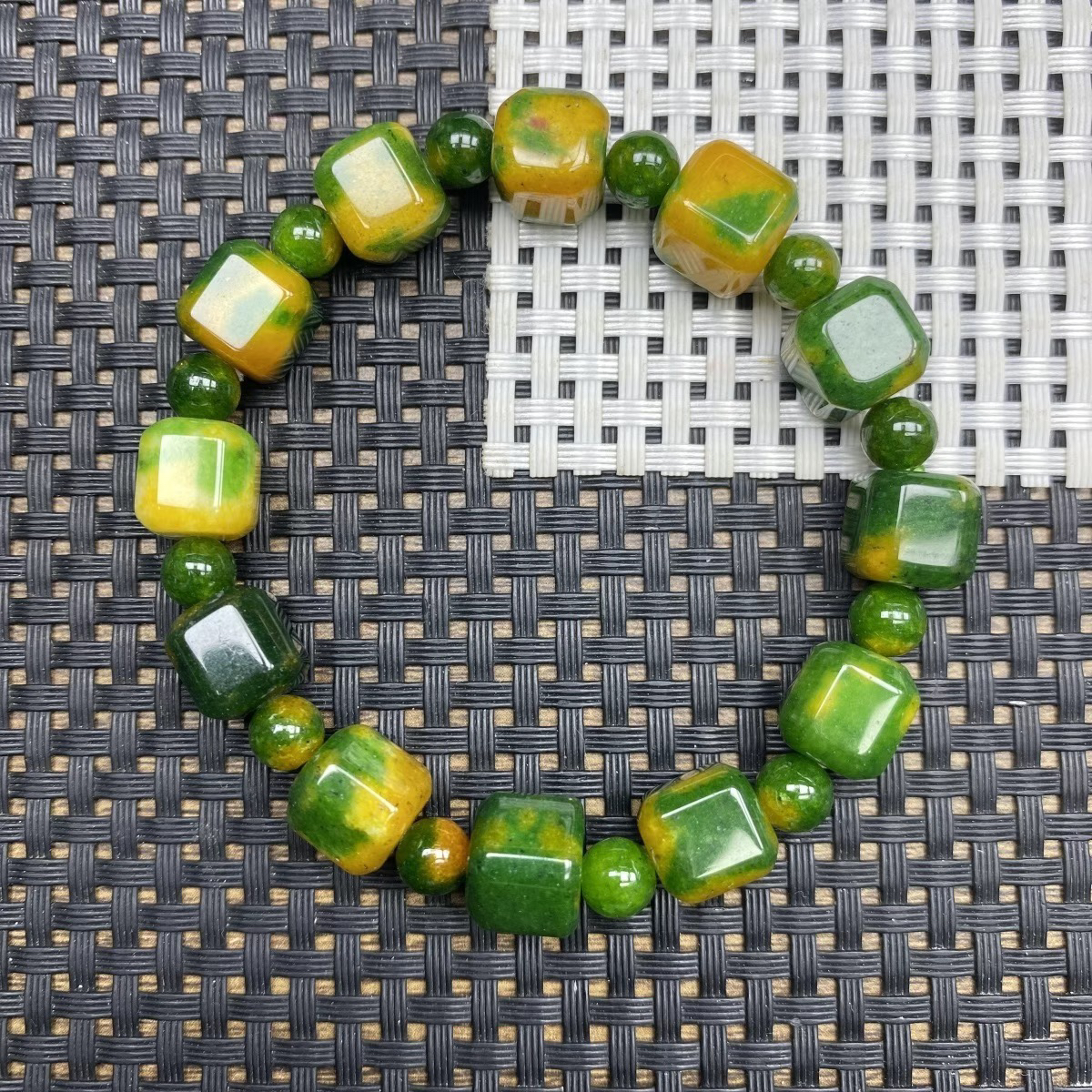 甘纹草孔雀绿舒10mm方糖手串457