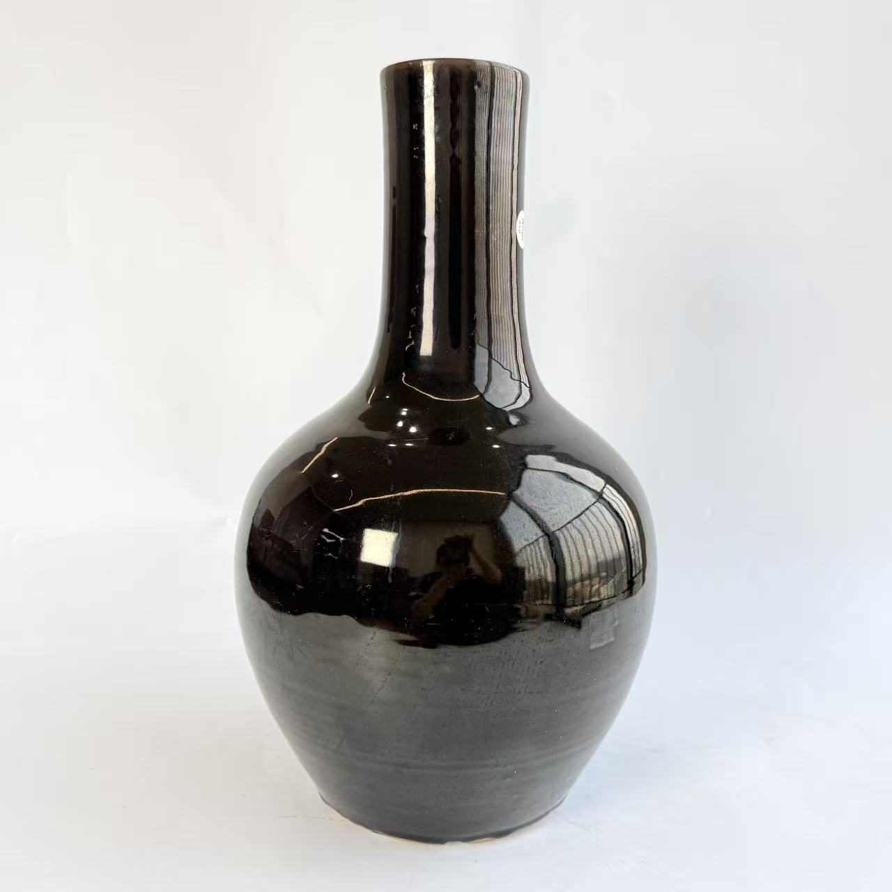 JM355清雍正-乌金釉单色天球瓶【古董拍卖】