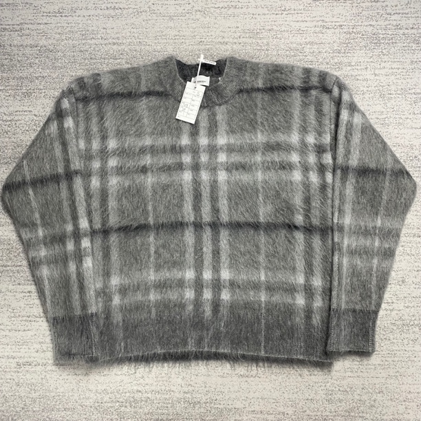 【burberry】巴宝莉 灰色格纹马海毛毛衣 S 全新 