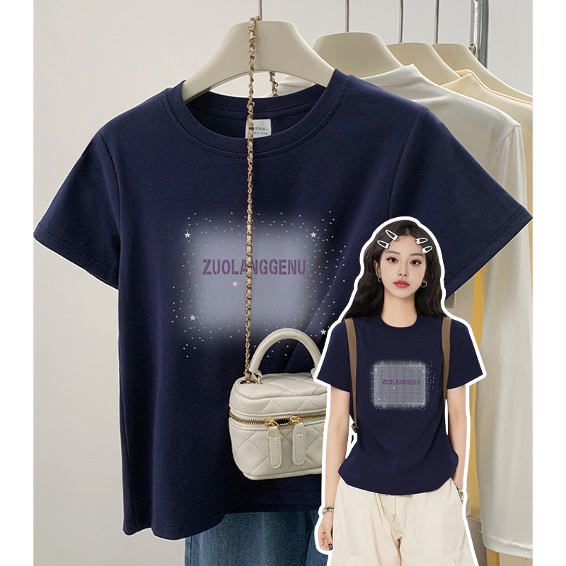 胖mm显瘦正肩短袖t恤女微胖穿搭高弹力修身设计大码女装遮肉上衣