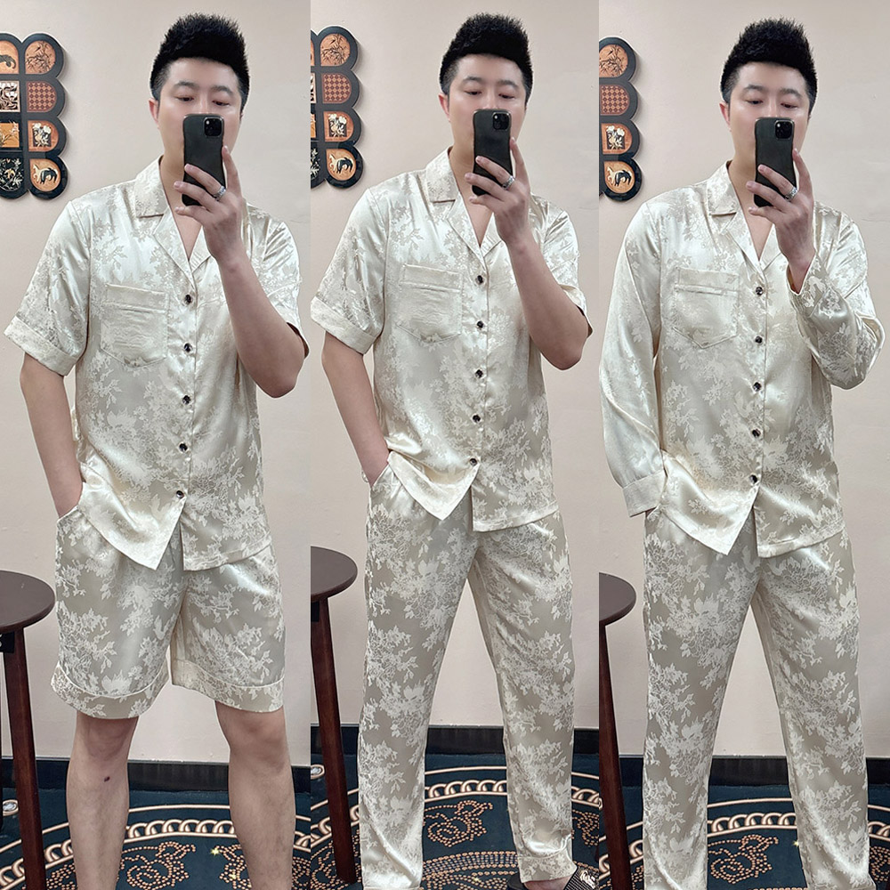 薄款男士奢华高品质休闲可外穿家居服2025夏季丝滑高档印花家居服