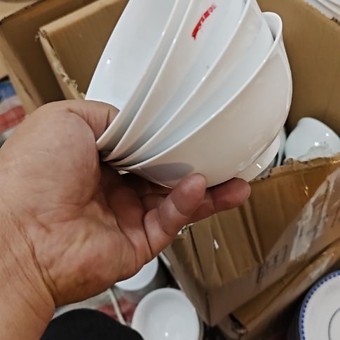 瓷高温白瓷5寸吃饭碗4个全白微瑕疵