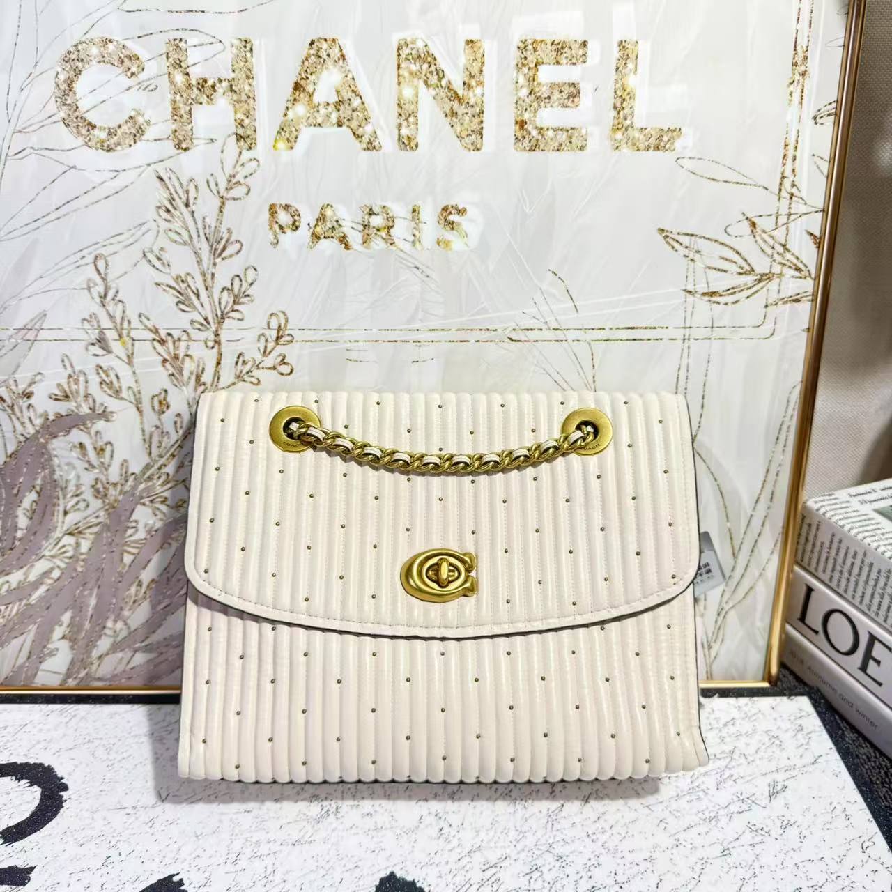 95新 COACH/蔻驰 蔻驰竖条纹单肩斜挎包G25100680尺寸26*20