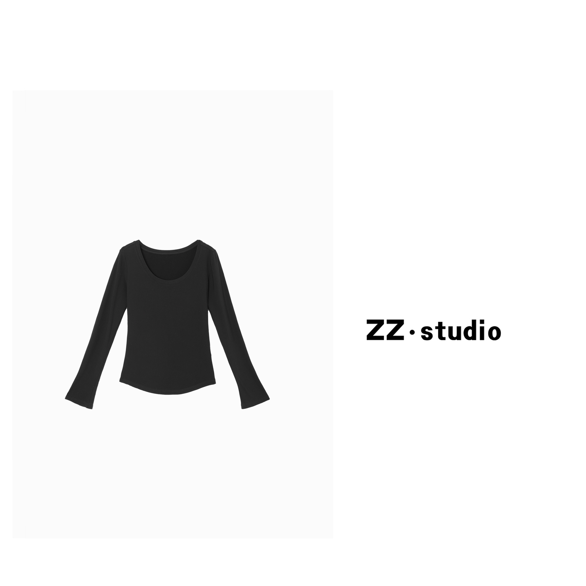一口苏达U领公式 2025女士新款纯色舒适修身遮肉显瘦长袖t恤E215