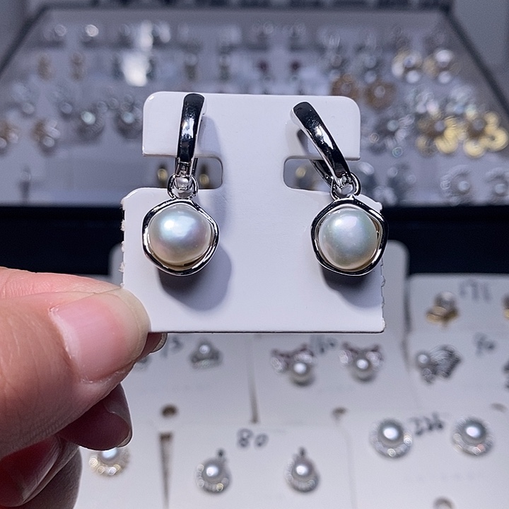 耳饰银S925镶嵌淡水珍珠