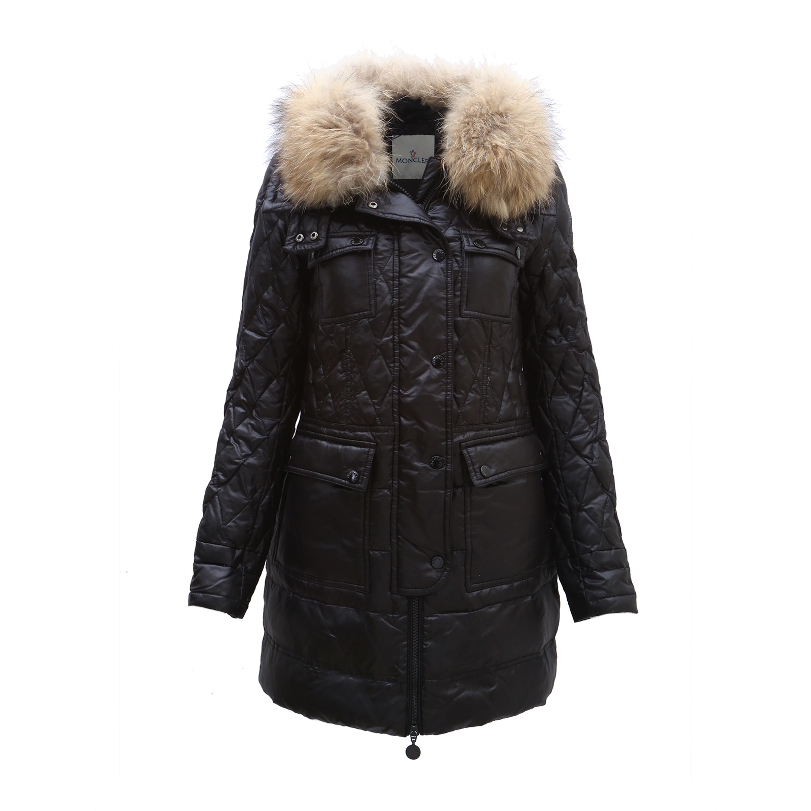 95新 MONCLER 花花特价 羽绒服 长款 黑色 羽绒拼尼龙 蒙口码1
