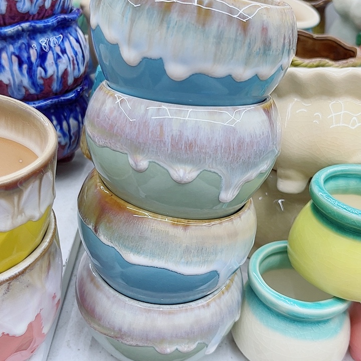 多肉绿植陶瓷花盆9.9包邮，有孔