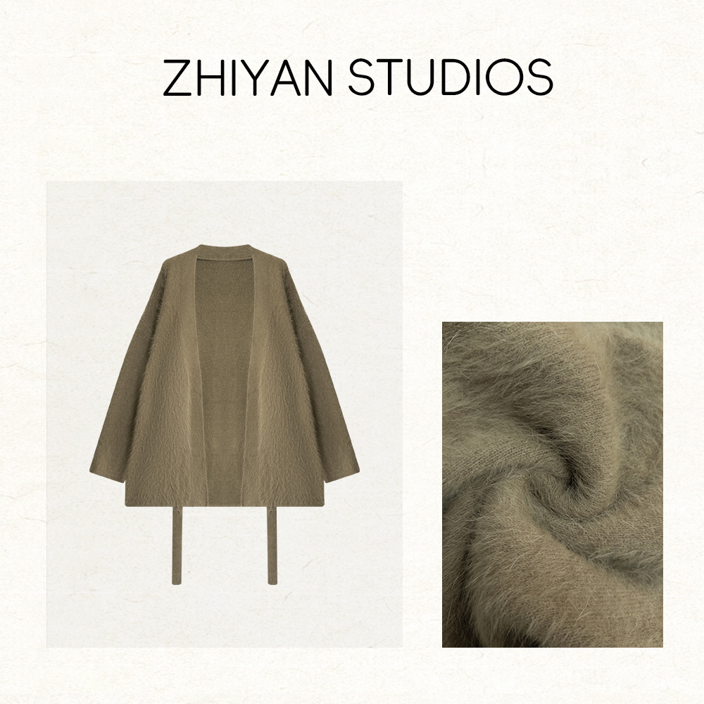 【野忘】极简V领设计羊驼毛针织外套 带腰带 6060