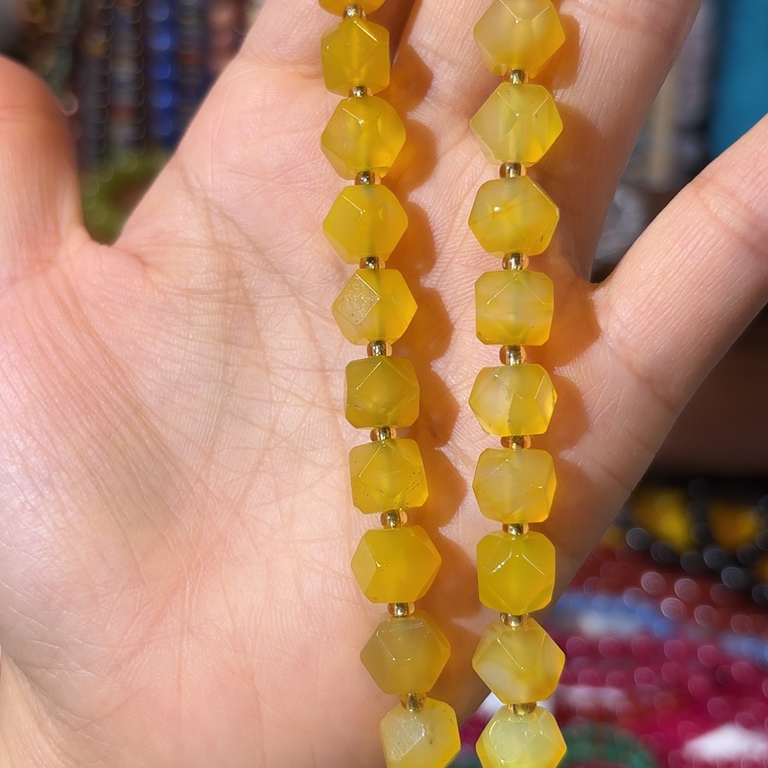 玛瑙/玉髓银S925镀金镶嵌珠宝半成品黄玛瑙卡10一条