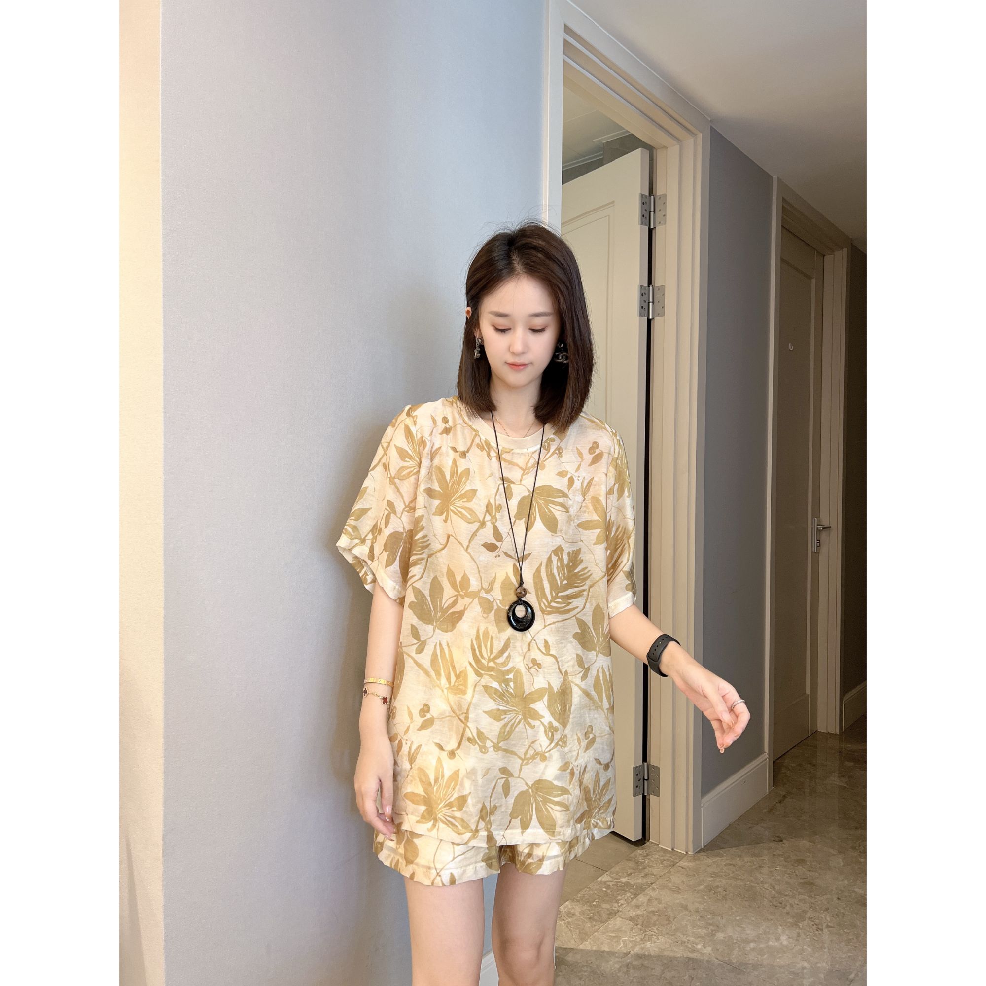 【落叶】2025新款夏季防晒宽松百搭上衣宽松短裤套装女