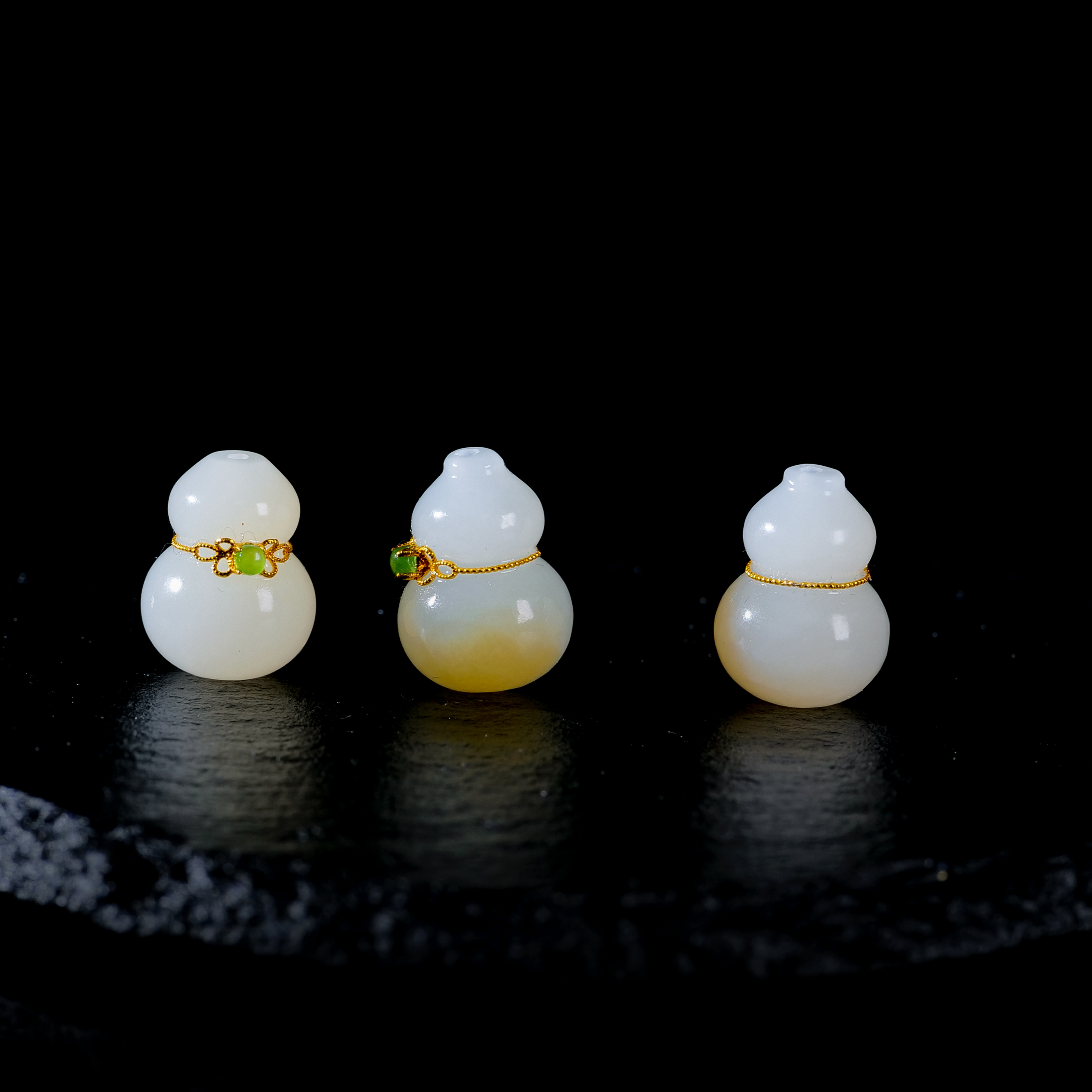 【小雨来了】18k金镶和田玉糖白福禄配珠 和田玉配饰 多样性发一件