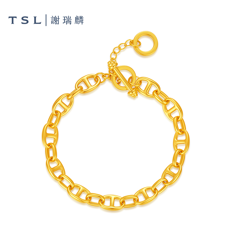 TSL/谢瑞麟计价足金5D猪鼻子OT扣黄金手链2025女款新年元旦礼物