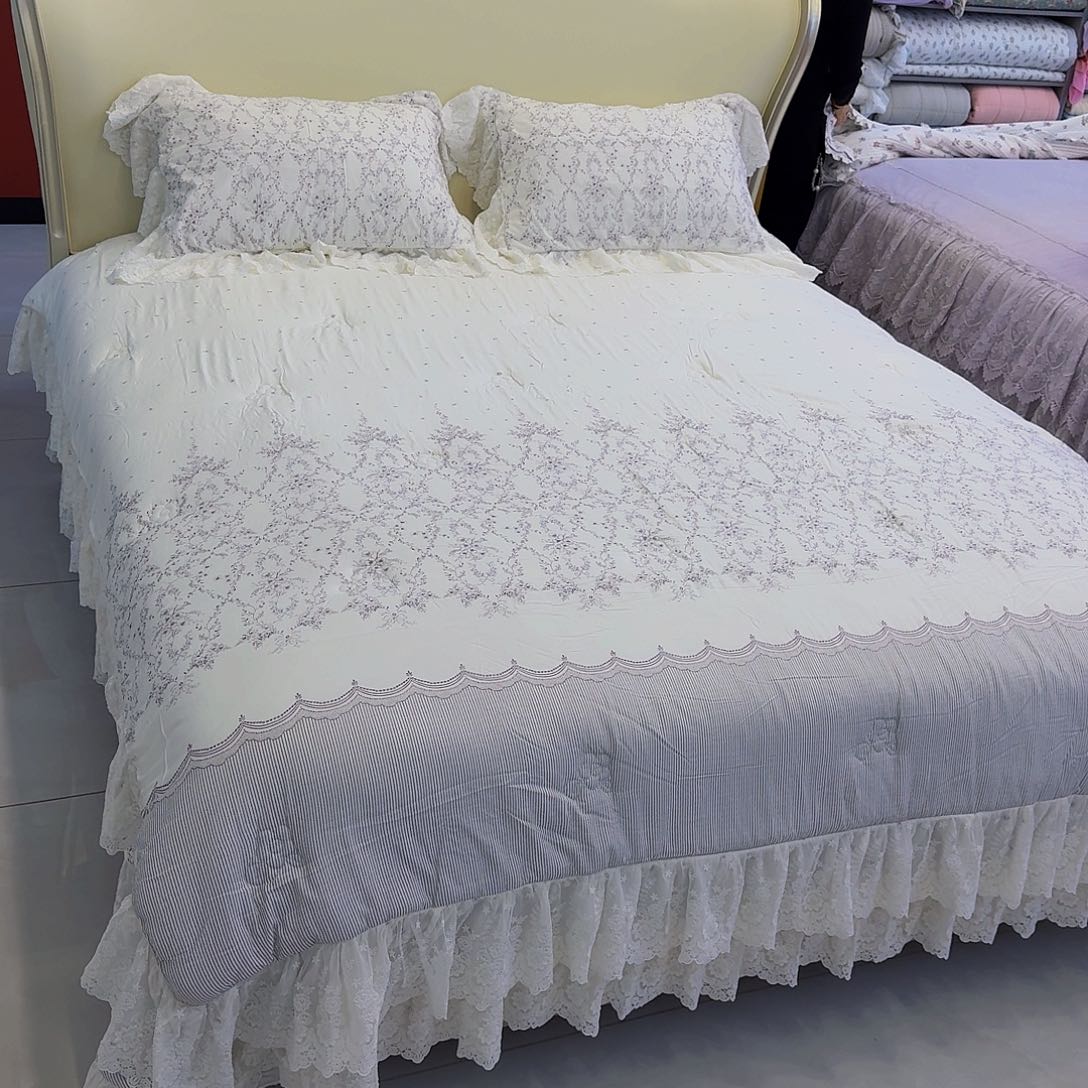 棉巴黎梦蕾丝边床盖四件套