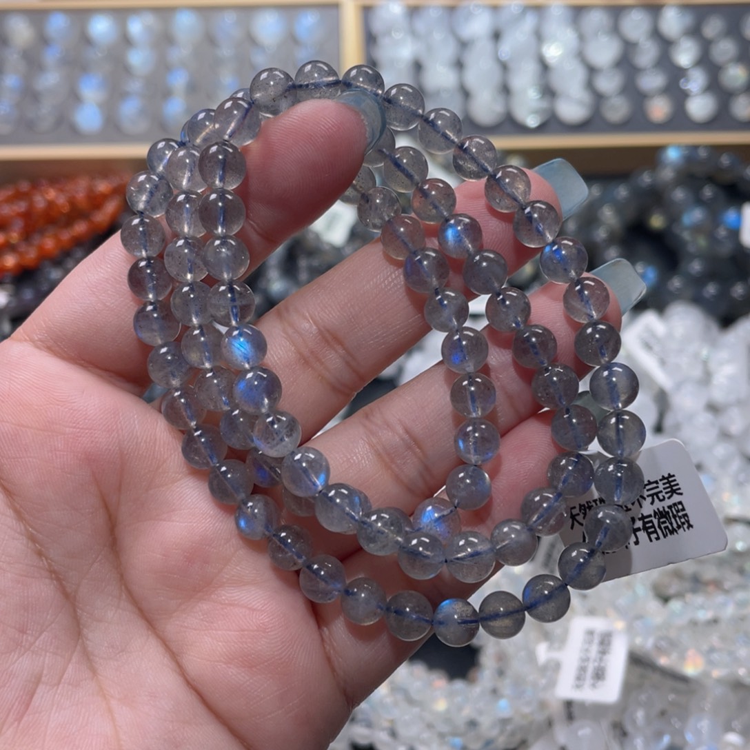 未镶嵌手链长石纯蓝光灰月光手链多圈6mm+ 捡漏价