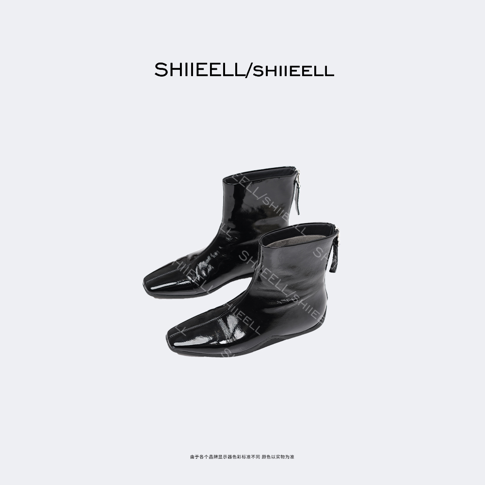 SHIIEELL气质百搭漆皮平底软里瘦瘦靴休闲尖头鞋W0848