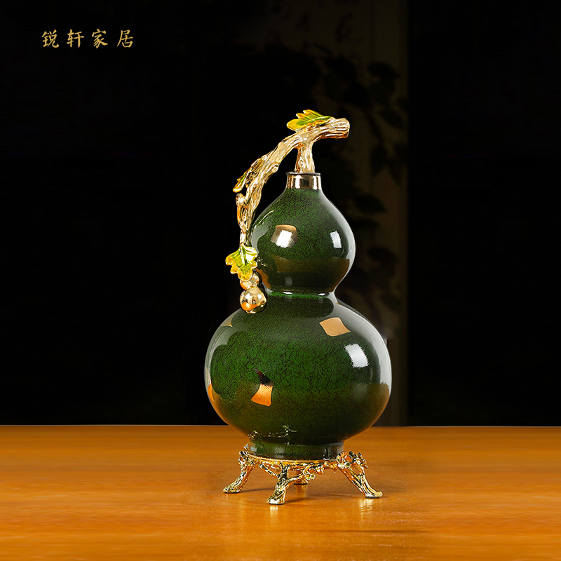 [年货节特惠]新中式珐琅彩陶瓷葫芦摆件现代创意客厅电视柜轻奢