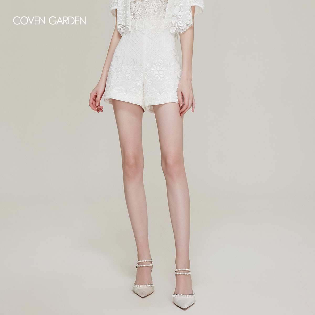 哥文花园 气质法式刺绣高腰短裤CTA2122220