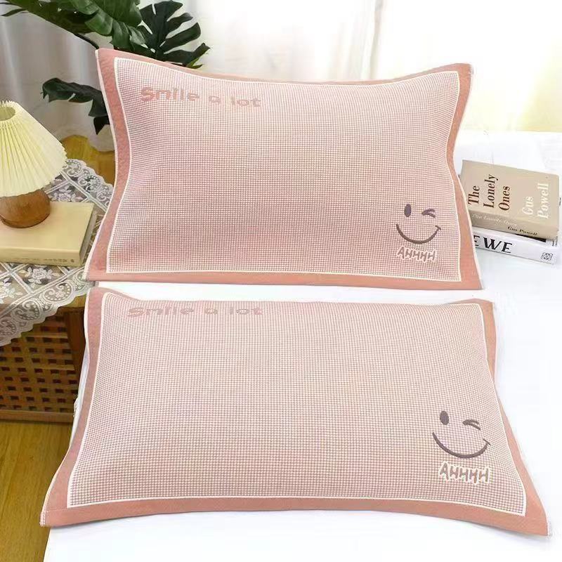 【枕巾】柔软亲肤提花多层纱布▒千鸟格&笑脸▒