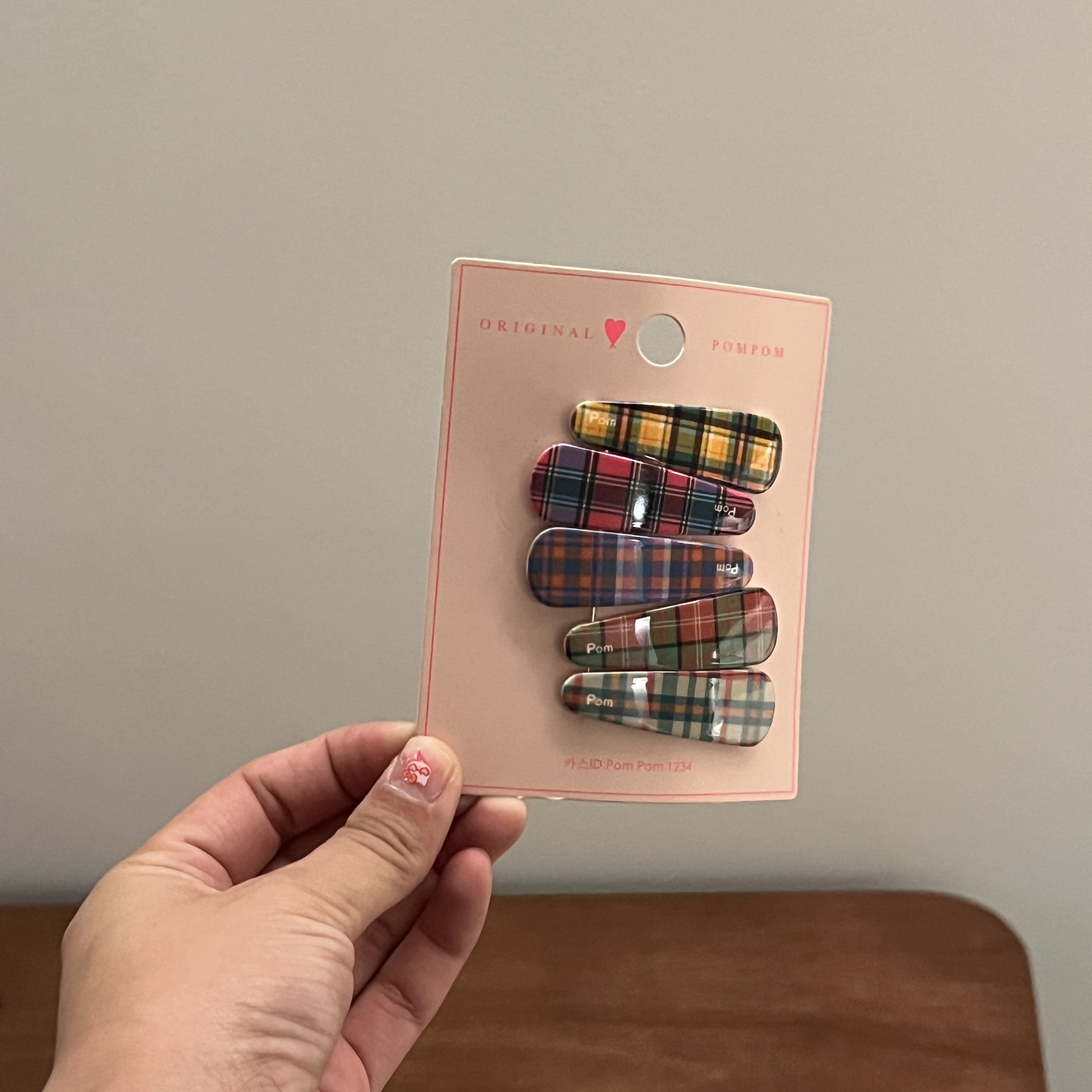 韩国pom新款发夹卡通格纹掰掰夹格纹复古套组