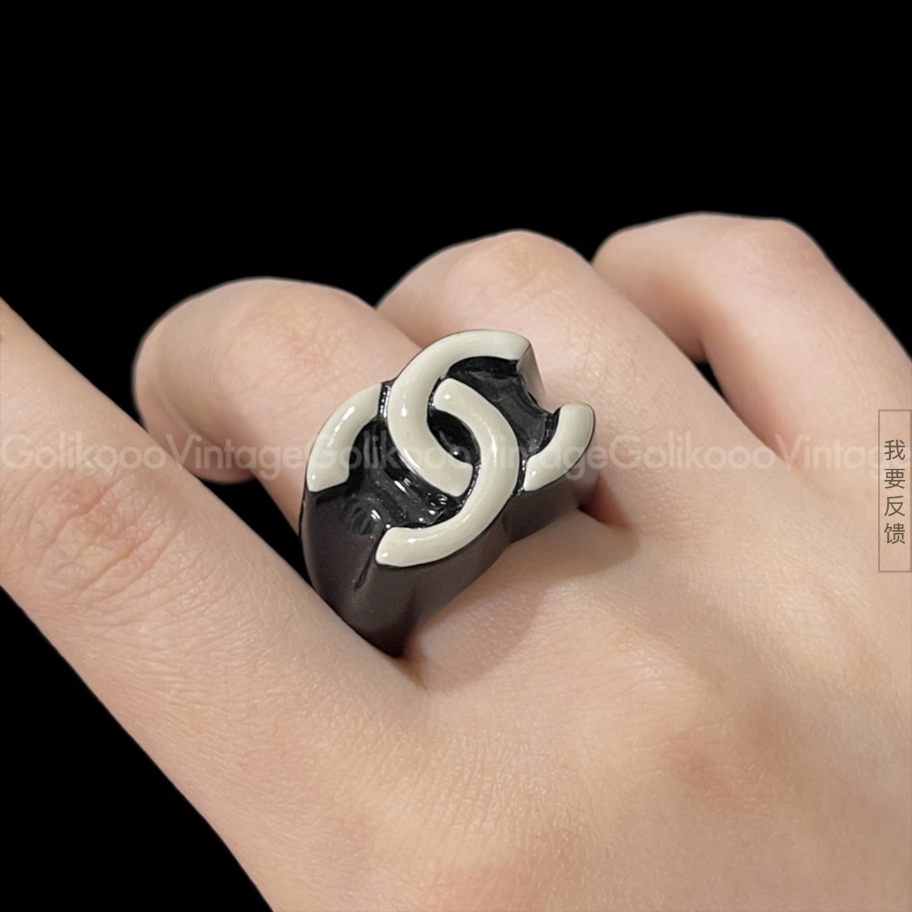 95新 Chanel/香奈儿 熊猫配色时髦亚克力双C戒指 RB2502034 